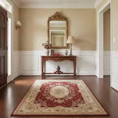 Handcrafted Needlepoint Rug, Rose and Beige, Sku 033538
