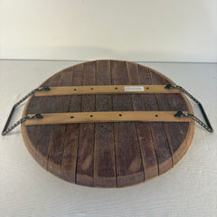 Wine Barrel Lid Serving Tray, Iron Handles, Sku: 033433