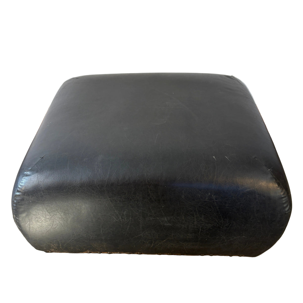 Leather Ottoman, Cushion Style,  Black with Nail Head Detail, Sku 033361