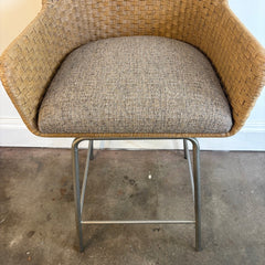 Bernhardt Meade Swivel Counter Stools with Silvertone Base, Rope Backarms and Gray Tweed Seat Cushions, Sku 034129
