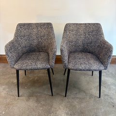 Pair of Herringbone Pattern Slate Blue/Ivory Occasional Arm Chairs, Sku 033783