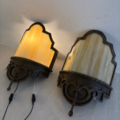 Pair of Stained Glass and Bronze Analita Wall Sconces, Sku 034138