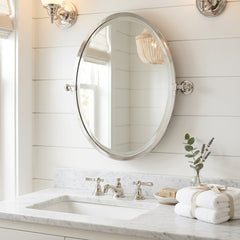 Pottery Barn Adjustable Beveled Wall Mirror in Polished Silver Tone Metal, Sku 034094