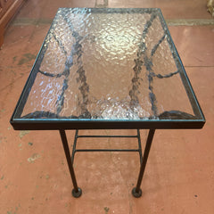 Steel and Glass Patio Table, Side or End.  Lower Shelf, Glass has a Ripple Texture, Sku 033945