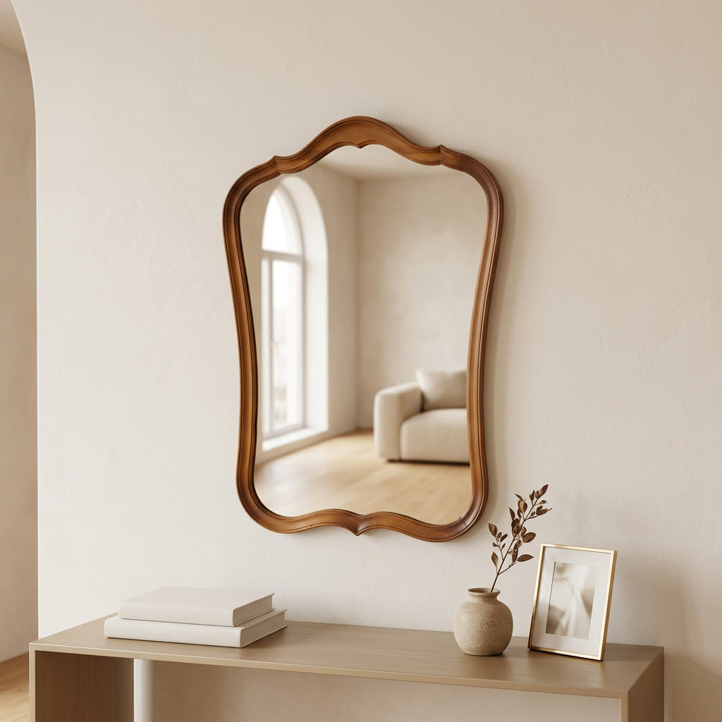 Imperial of Grand Rapids Michigan Wood Framed Mirror with Scalloped Shape, Sku 034067
