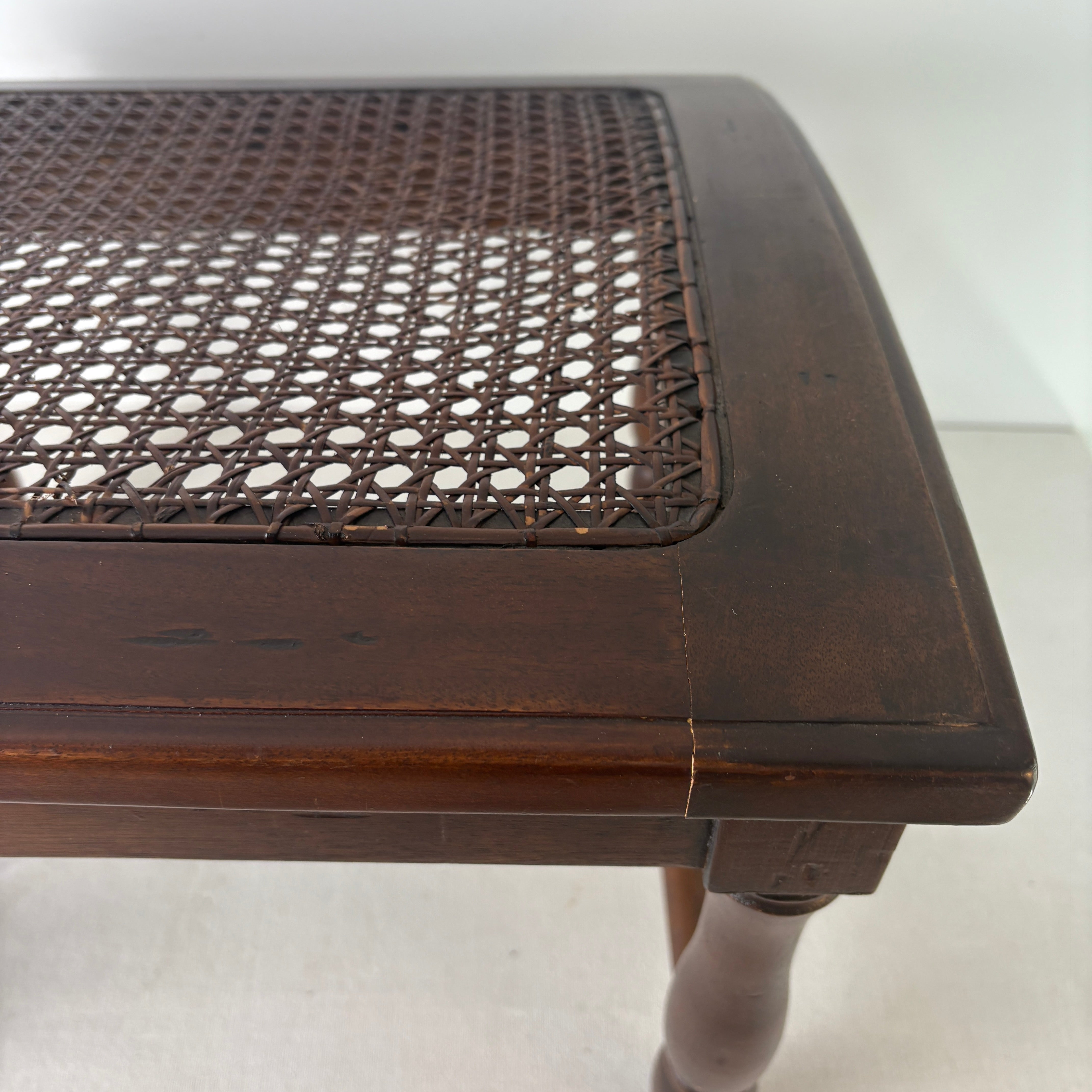 Wood & Cane Arched Footstool, Sku 033082