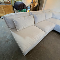 Milano Left Arm Chaise Sectional in White Linen Like Fabric with Loose Cushions, Sku 034088