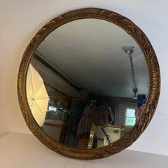 Gimbel Brothers Round Carved Wood Mirror with Dark Gilded Frame, Sku 033939