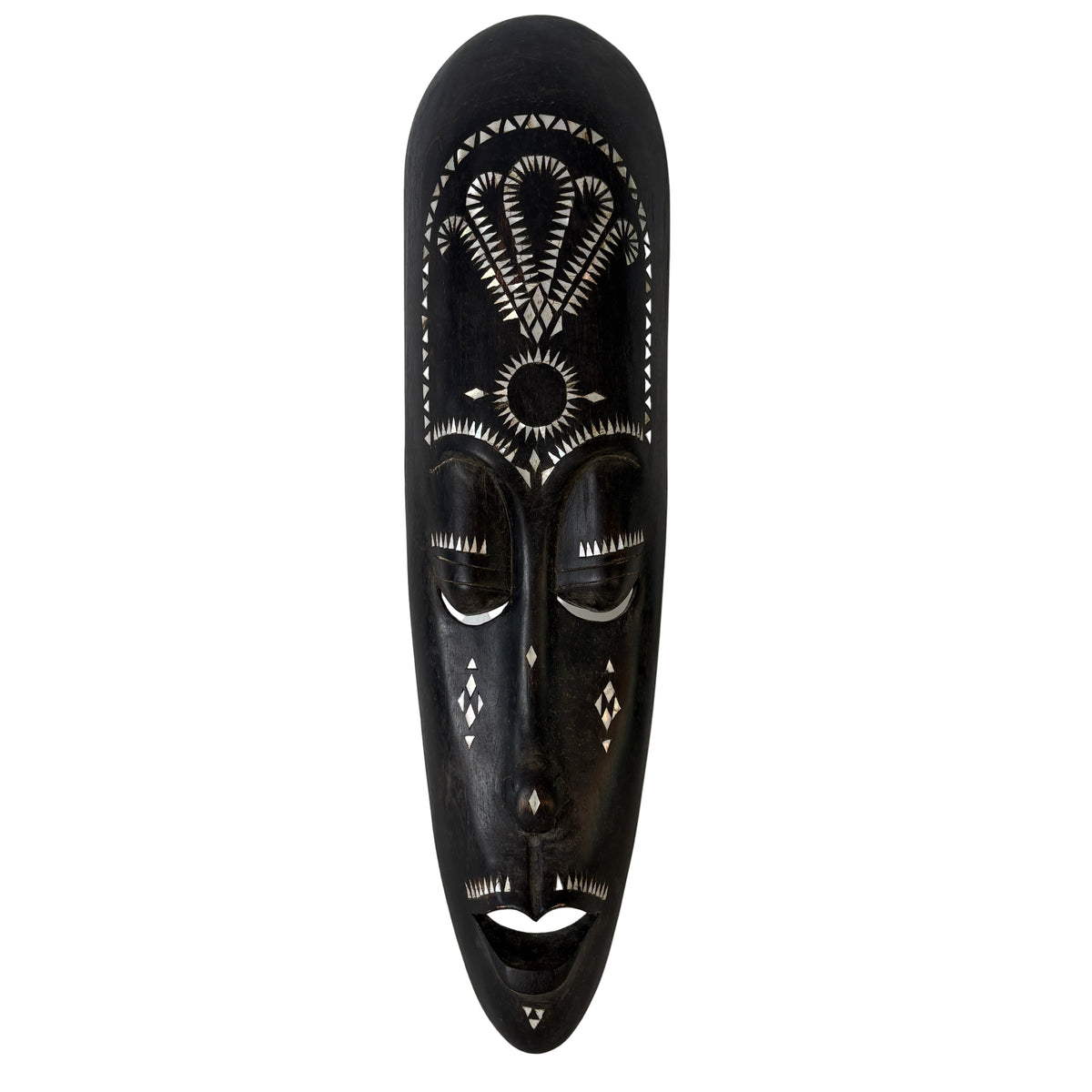 Tall Indonesian Tribal Mask w/ Mother of Pearl Inlay, Sku 033057
