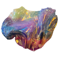 Porcelain Wall Sculpture by Artist Jutta Golas Iridescent Colors of Purple, Orange, Yellow and Blue, Sku: 033587