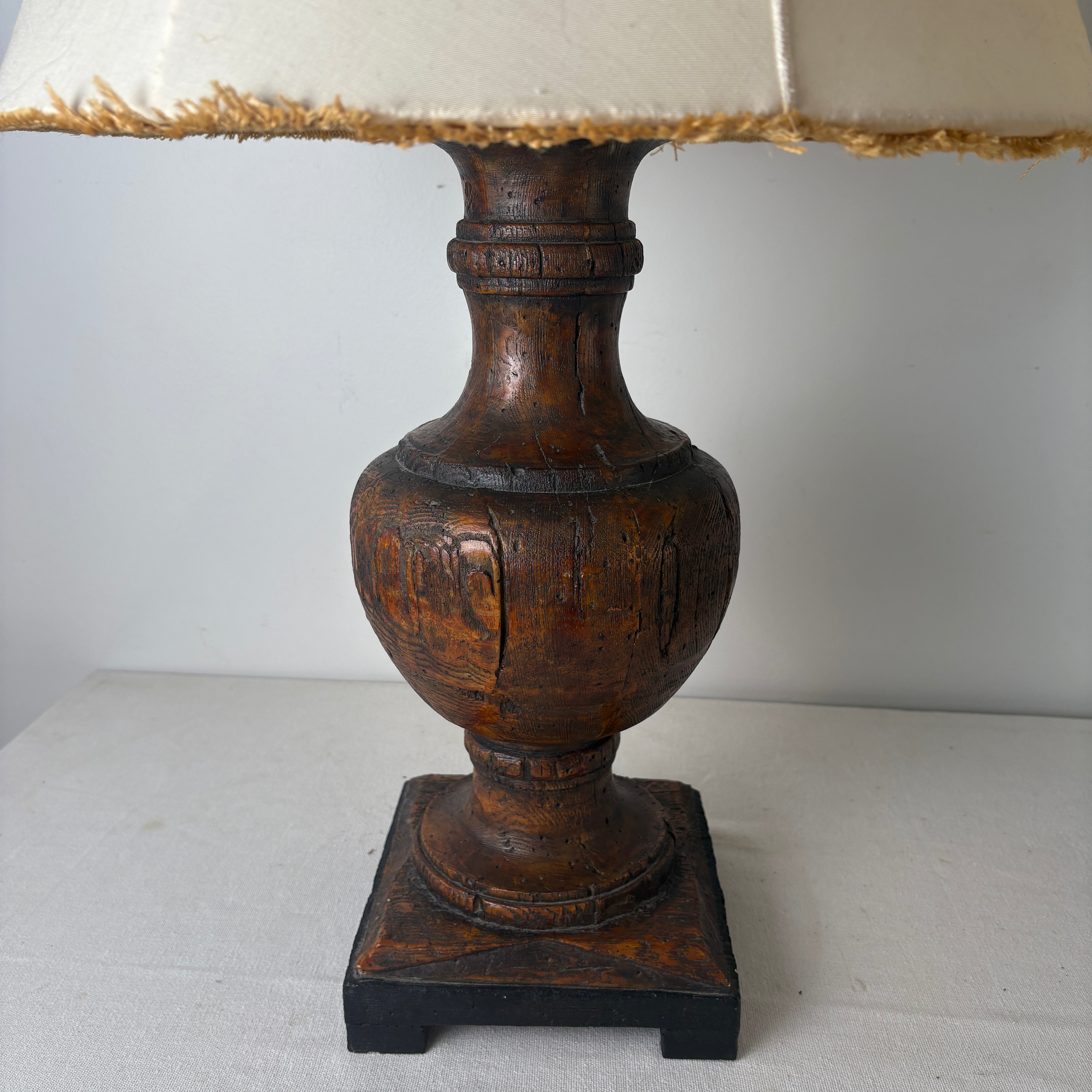 Pair of Uttermost Faux Wood Lamps with Deconstructed Shades, Sku 033081