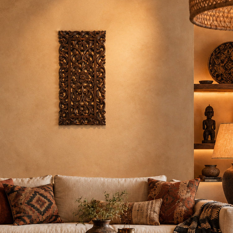Hand Carved Asian Teak Wall Art, Sku 034051