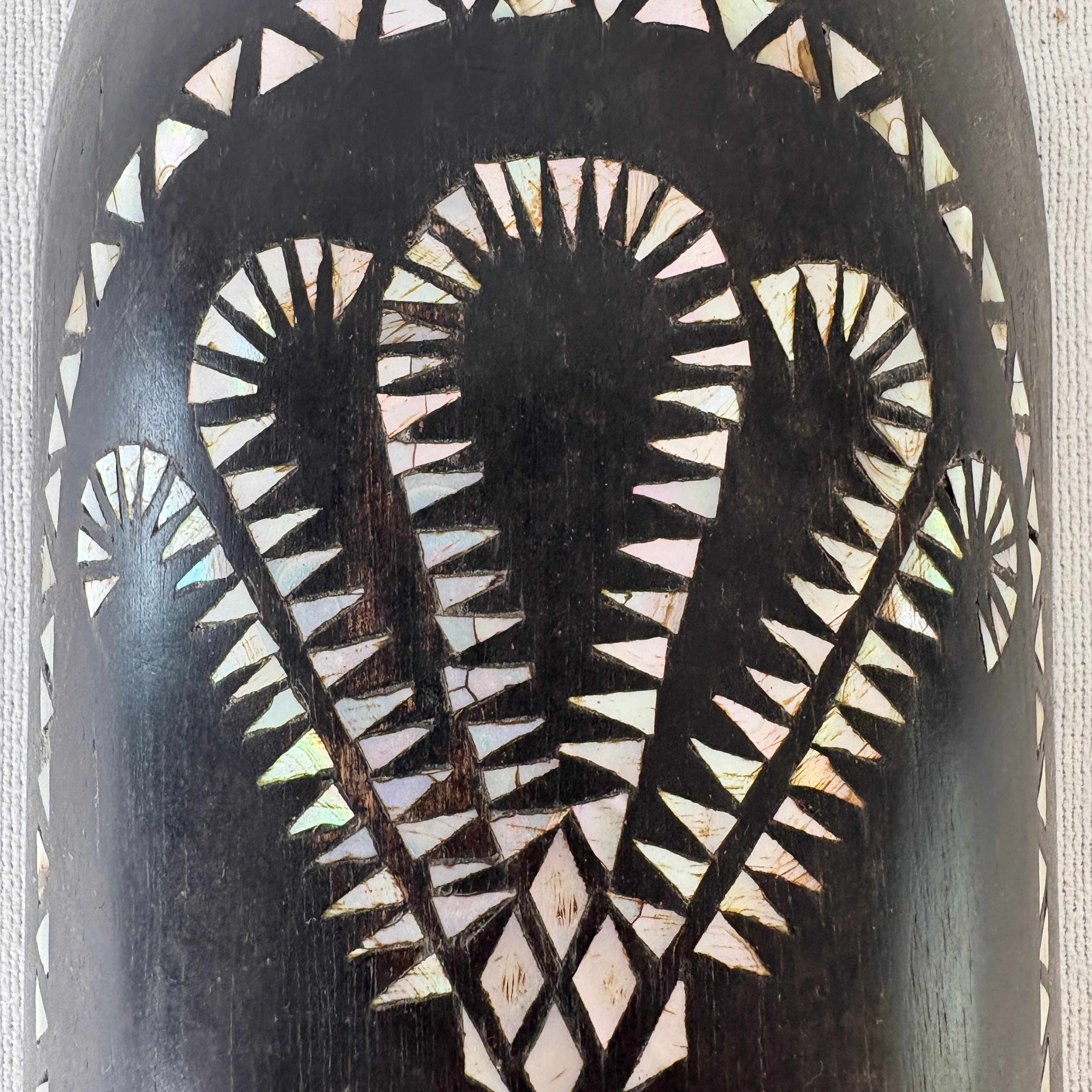 Tall Indonesian Tribal Mask w/ Mother of Pearl Inlay, Sku 033057