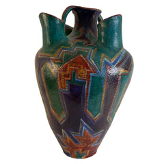 Santa Fe Pottery by Artist Elizabeth McKnitt, Floor Vase with Handle and 5 Openings Sku 033831