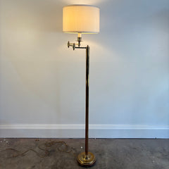 Brass Swing Arm Floor Lamp with Silk Drum Style Shade, Sku 033890