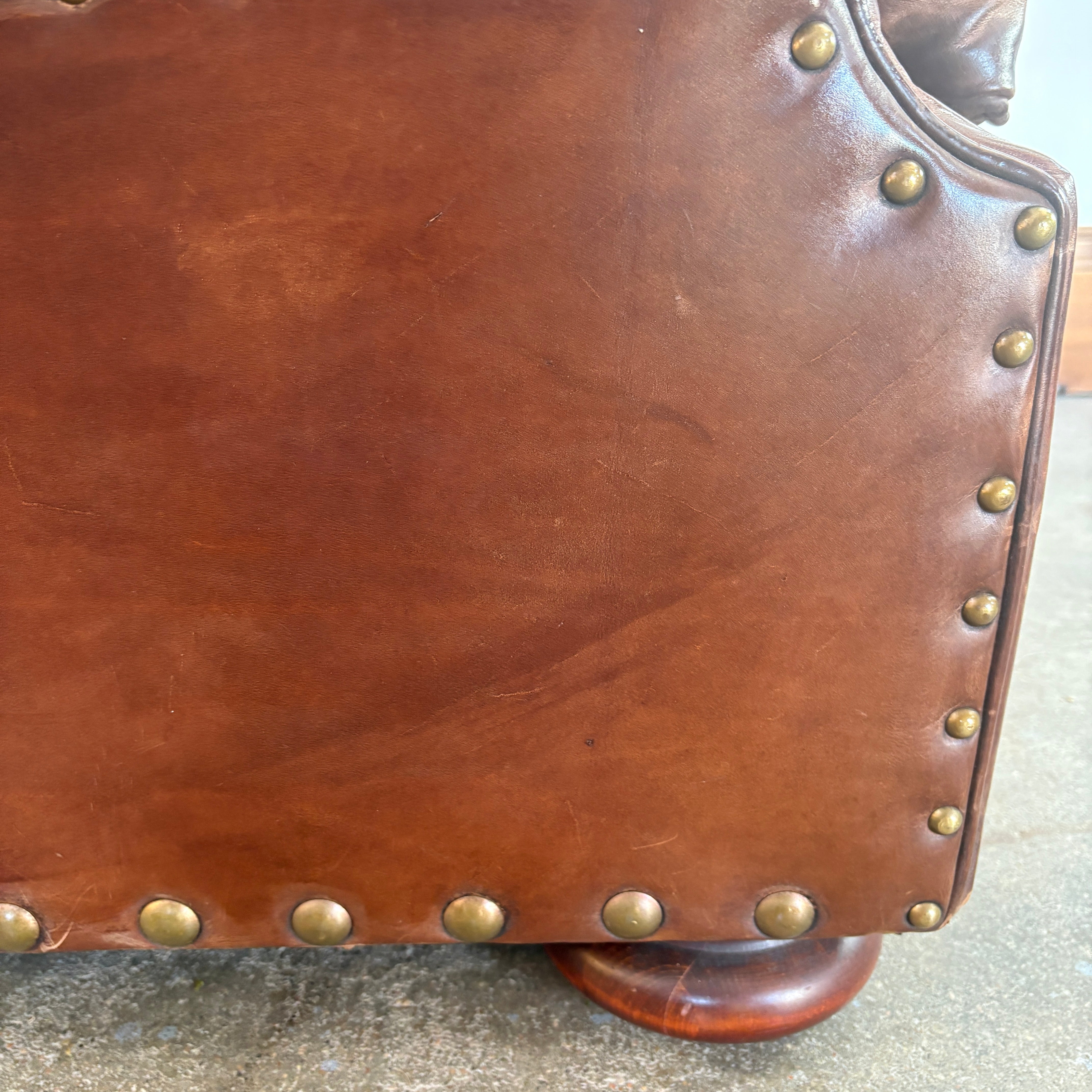 Ralph Lauren Leather Tufted Back Arm Chair with Bun Feet and XL Nail Head Detail, Sku 033075