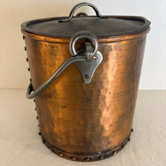 Copper Bucket With Lid and Rivet Detail, Made in Turkey, Sku 033689