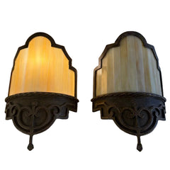 Pair of Stained Glass and Bronze Analita Wall Sconces, Sku 034138
