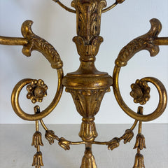 Pair of Italian Gilt Wood & Iron Twin Branch Wall Candle Sconces, Sku 033833