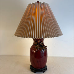 Ceramic Base Table Lamp with Blooms Dark Red Glaze, Shade not Included, Sku 033937