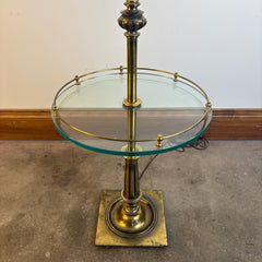 Stifel Brass Floor Lamp Vintage with Round Glass Tabletop, Sku 033661