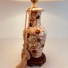 Vintage Japanese Satsuma Table Lamp w/ Silk Shade, Sku 034049