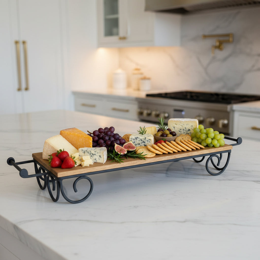 Wrought Iron & Wood Tray, Sku 033739