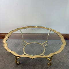 Hollywood Regency Scalloped Brass & Glass Coffee Table, Sku 033125
