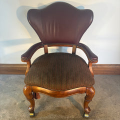 Set of 6 Thomasville Arm Chairs on Casters with Nail Head Detail, Combination of Leather and Fabric Upholstery, Sku 033246