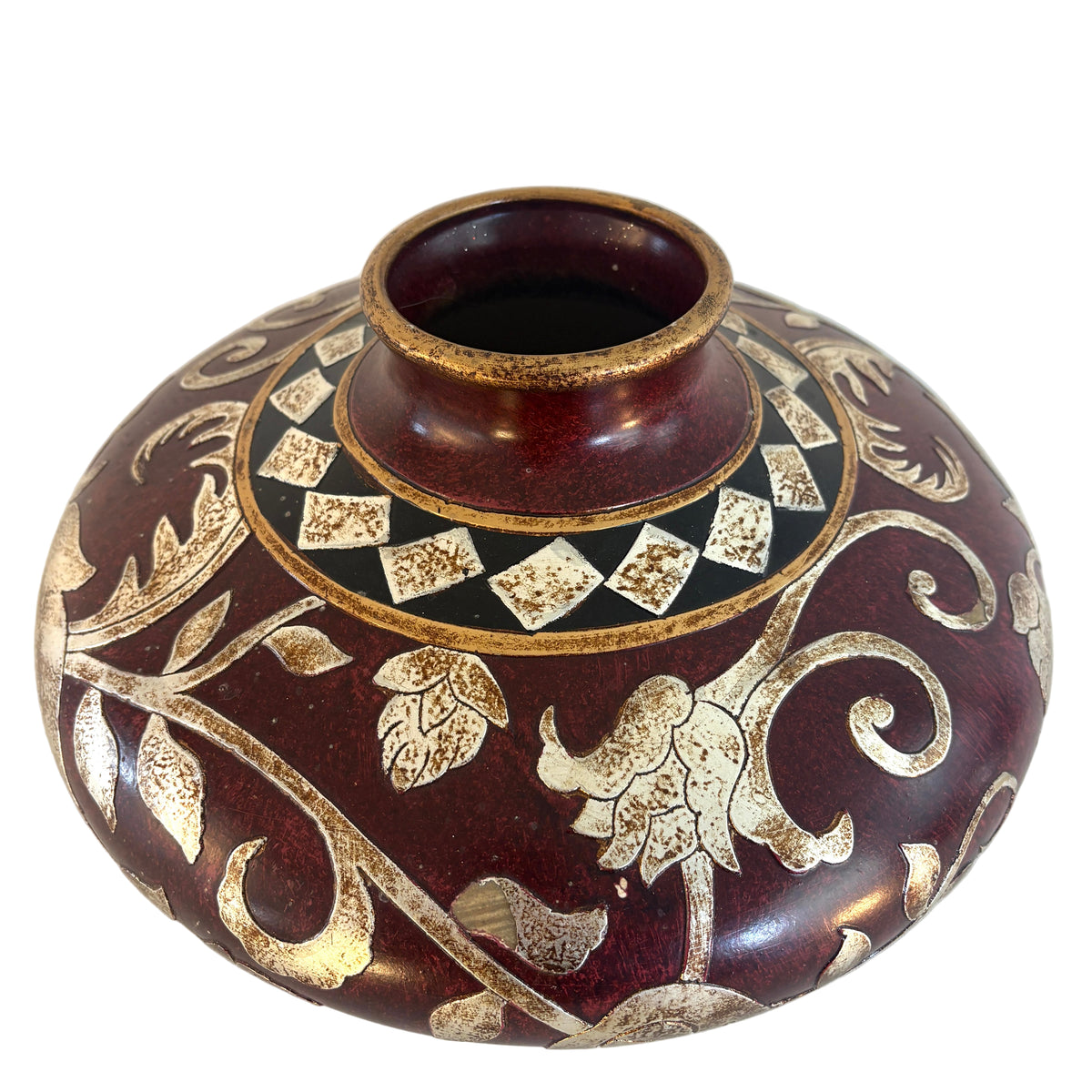 Squat Shaped Vase Burgundy, Sku 033259