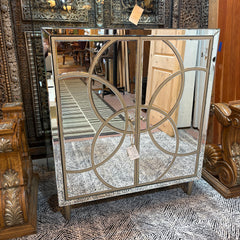 Mirrored Contemporary Style Bar Cabinet with Interlocking Circle Motif Sku: 033222