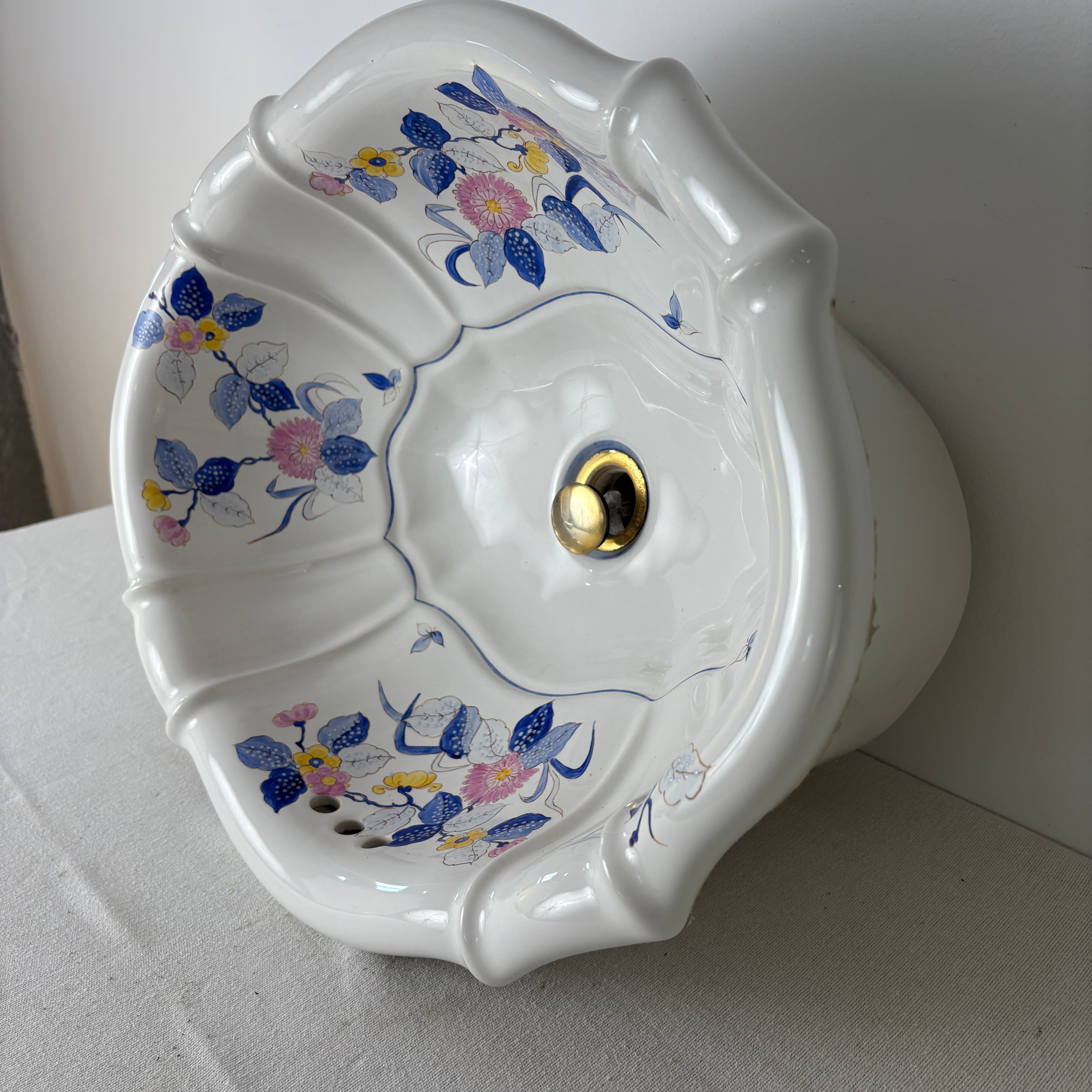 Sherle Wagner Vintage Italian Sink, blue & pink. Sku 033020