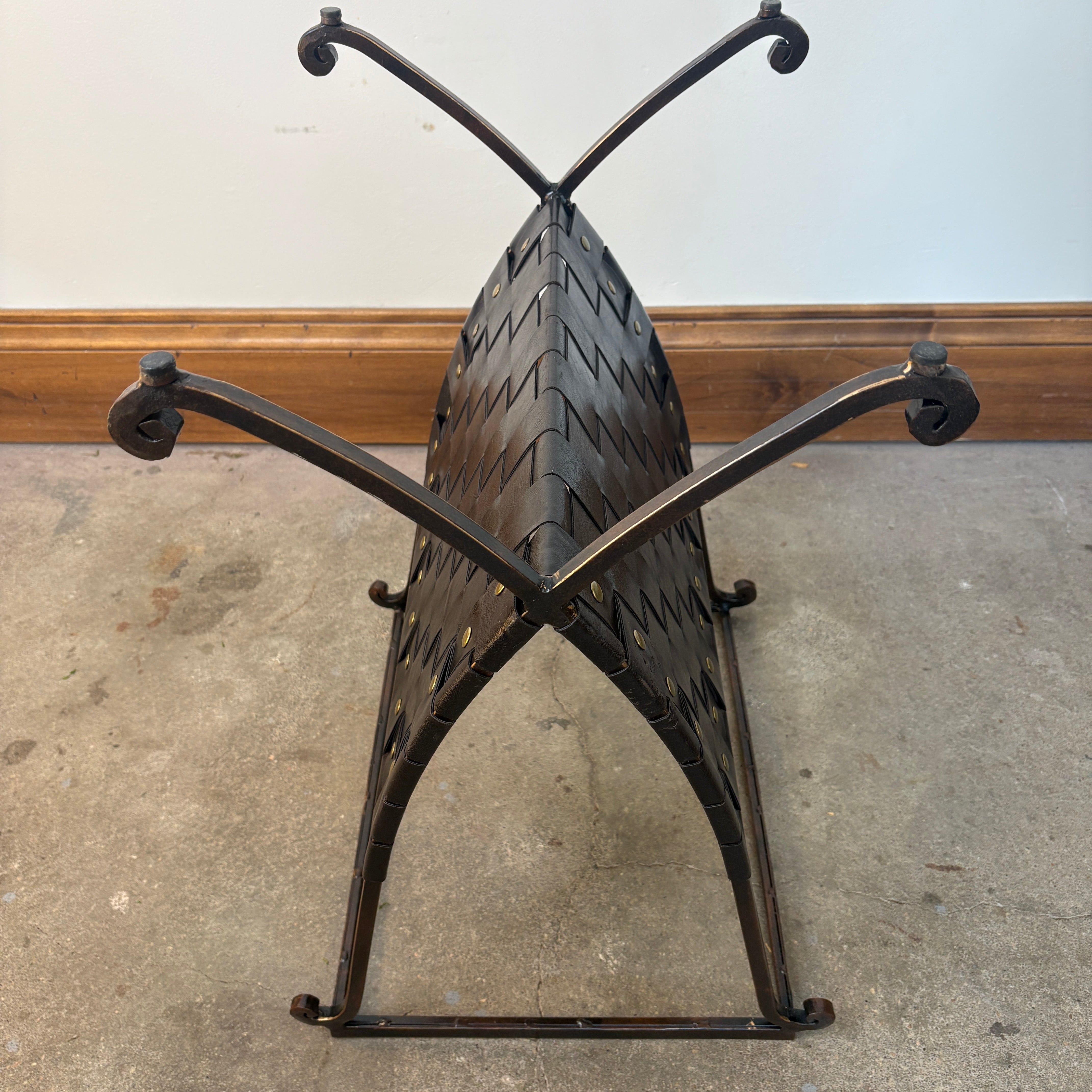 Magazine Table, Metal, Glass and Leather, Sku 033007