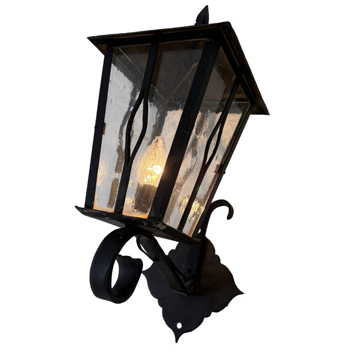 Iron Exterior Sconce with Clear Textured Glass, Sku 033115