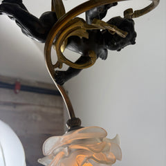 Cupid and Rosette Pendant Light Antique Gold and Bronze Like Finish, Sku 033113