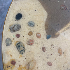 "Waters Edge" Table Top by Rob Roy on a Black Steel Tulip Base by Burke, 1960's Era Table w/ Seashells