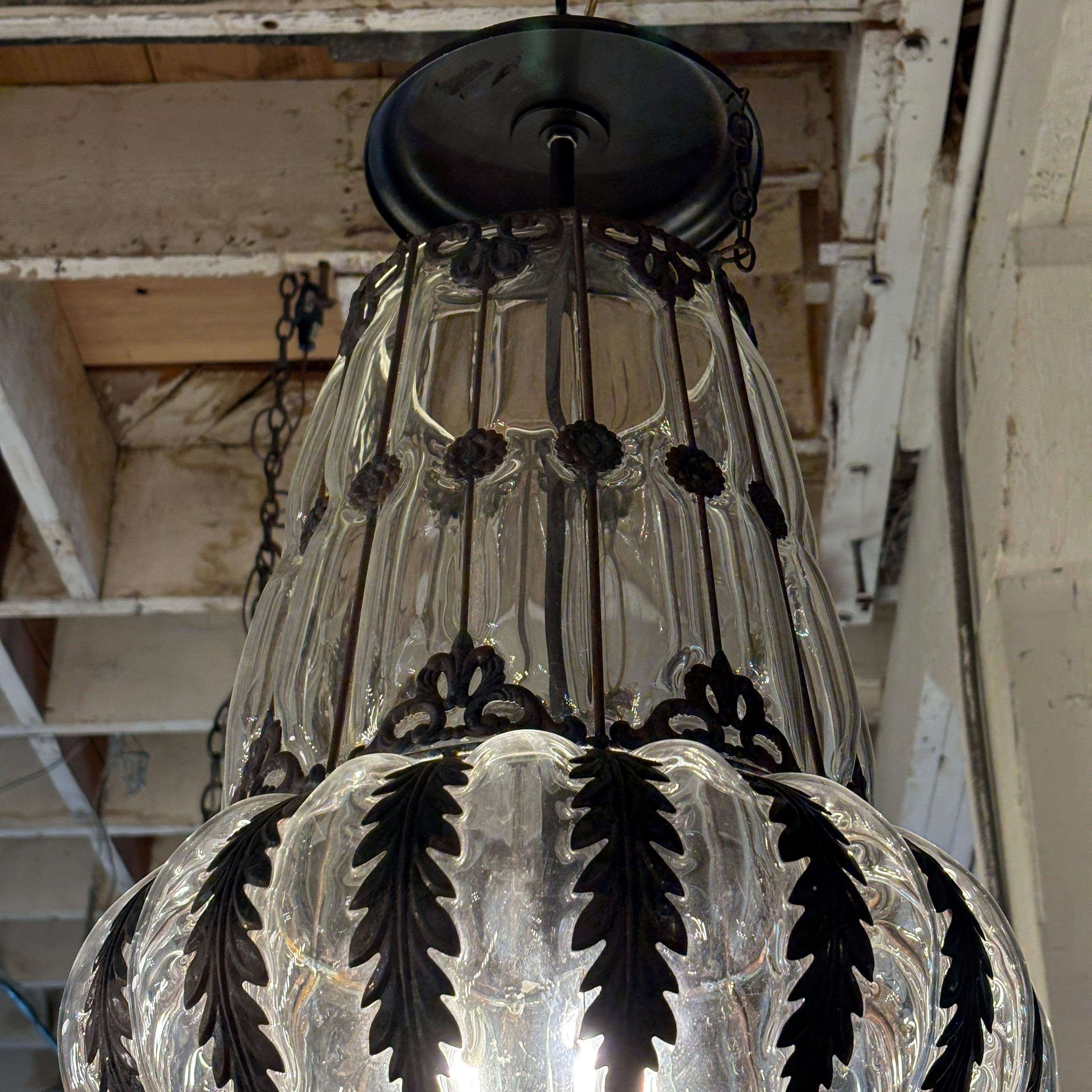 Acorn and Oak Leaf Motif Pendant Light, Glass and Metal Sku 033041