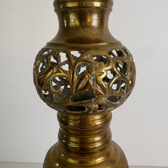 Pair of Large Brass Candlesticks with Filigree Detail. Sku, 032983