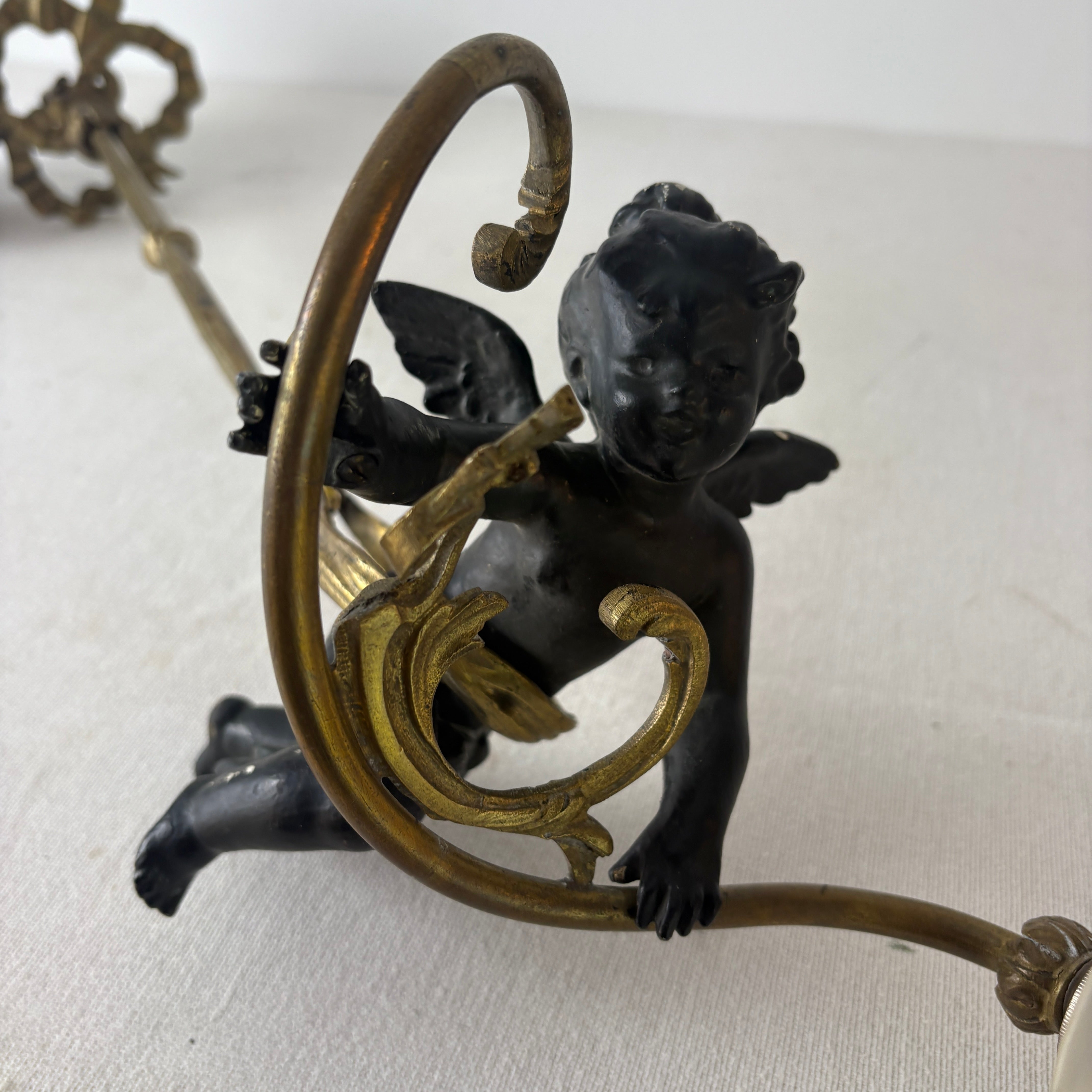 Cupid and Rosette Pendant Light Antique Gold and Bronze Like Finish, Sku 033113