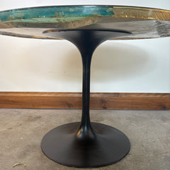 "Waters Edge" Table Top by Rob Roy on a Black Steel Tulip Base by Burke, 1960's Era Table w/ Seashells