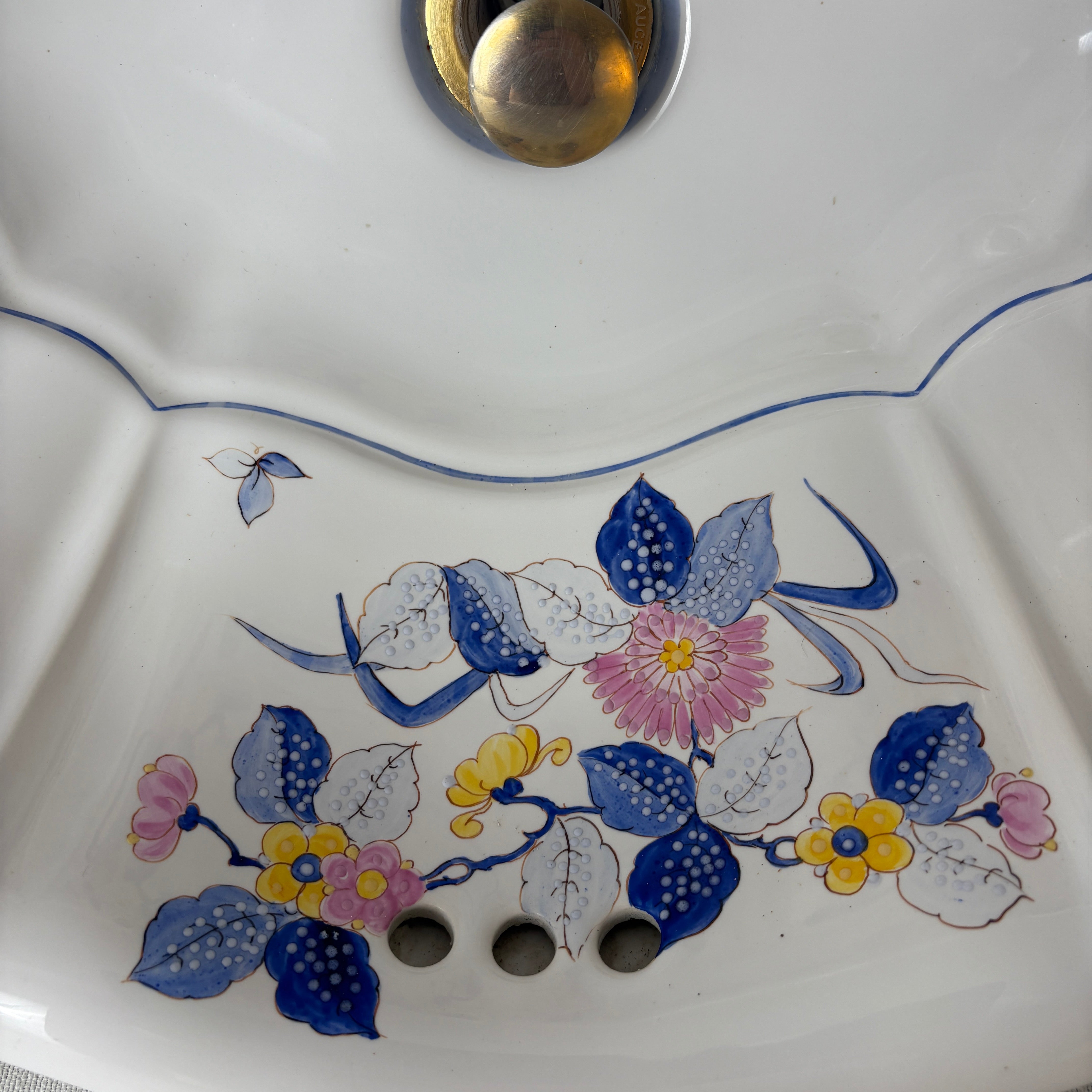 Sherle Wagner Vintage Italian Sink, blue & pink. Sku 033020