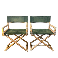 Vintage McGuire Oak, Leather and Brass Directors Chairs, Green Suede.  Sold only in Pairs.  Each Chair is $1250.
