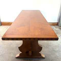 Vintage Long Pedestal Table with Bowtie Joinery and Mortise & Tenon Base, Sku 033112