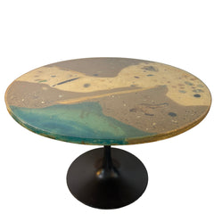 "Waters Edge" Table Top by Rob Roy on a Black Steel Tulip Base by Burke, 1960's Era Table w/ Seashells