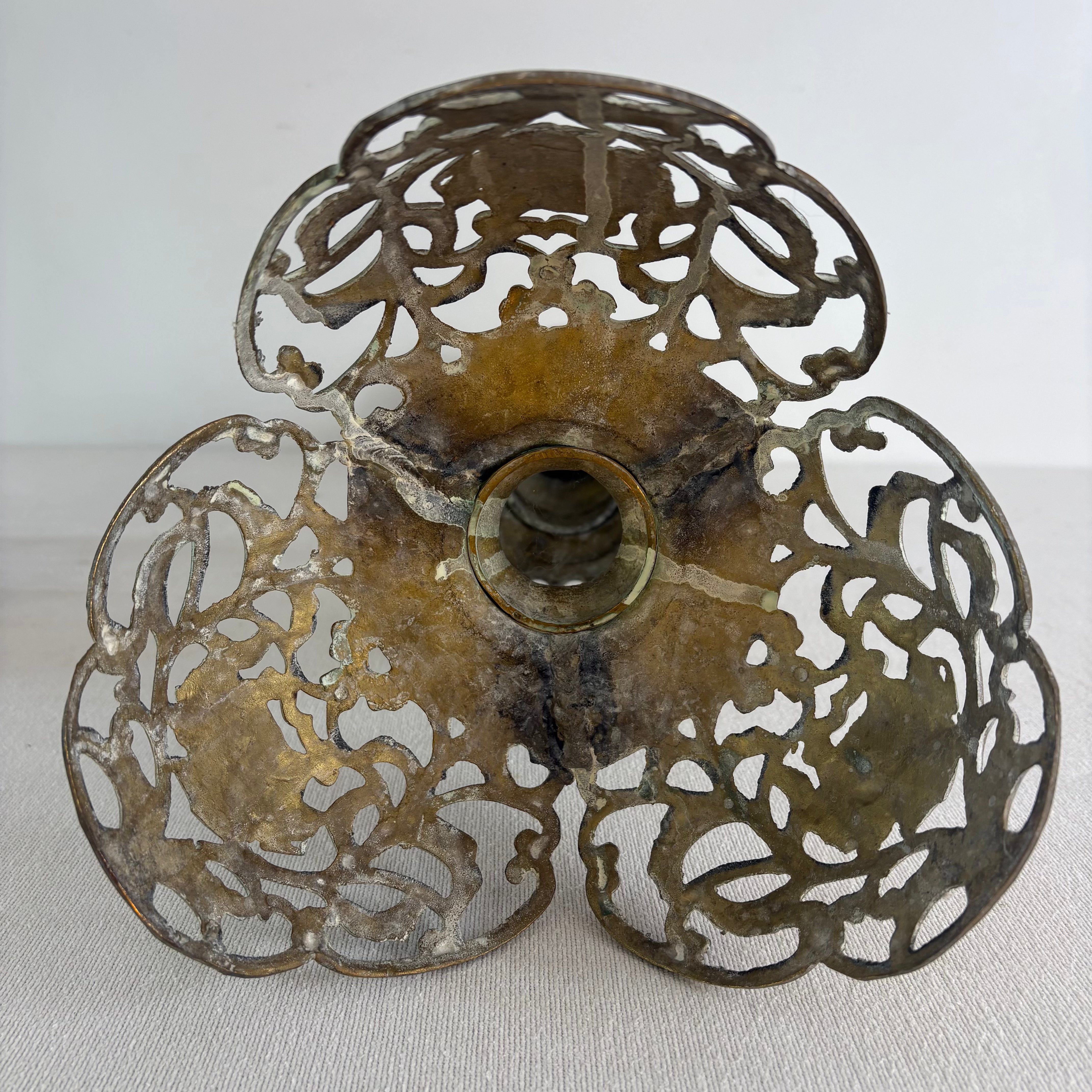 Pair of Large Brass Candlesticks with Filigree Detail. Sku, 032983