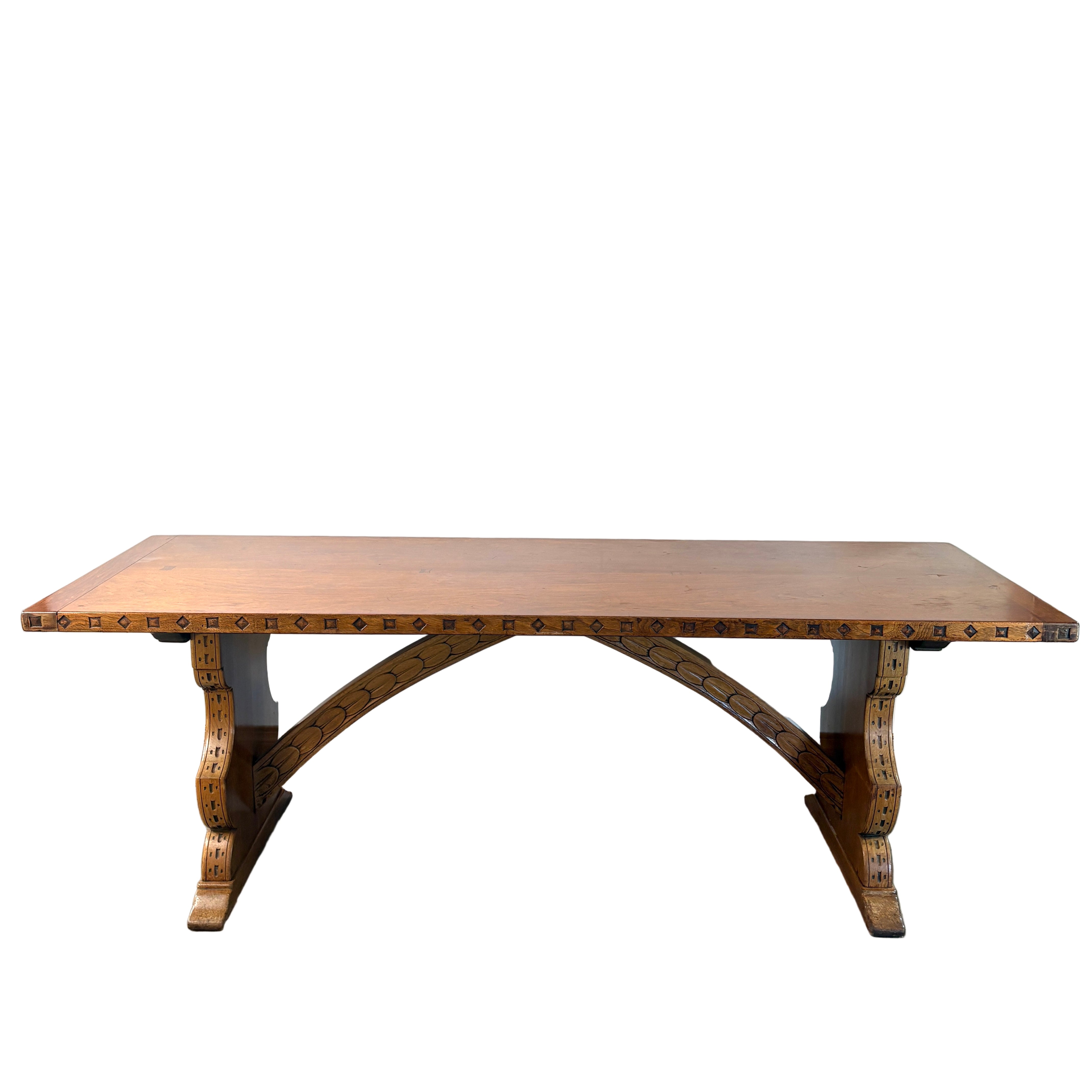 Vintage Long Pedestal Table with Bowtie Joinery and Mortise & Tenon Base, Sku 033112