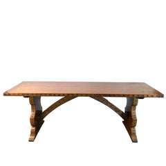 Vintage Long Pedestal Table with Bowtie Joinery and Mortise & Tenon Base, Sku 033112