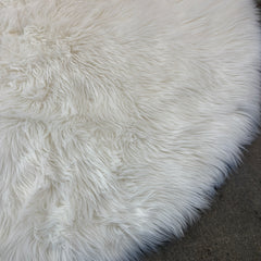 Round Faux Sheep Skin Rug Snow White, Sku 033243