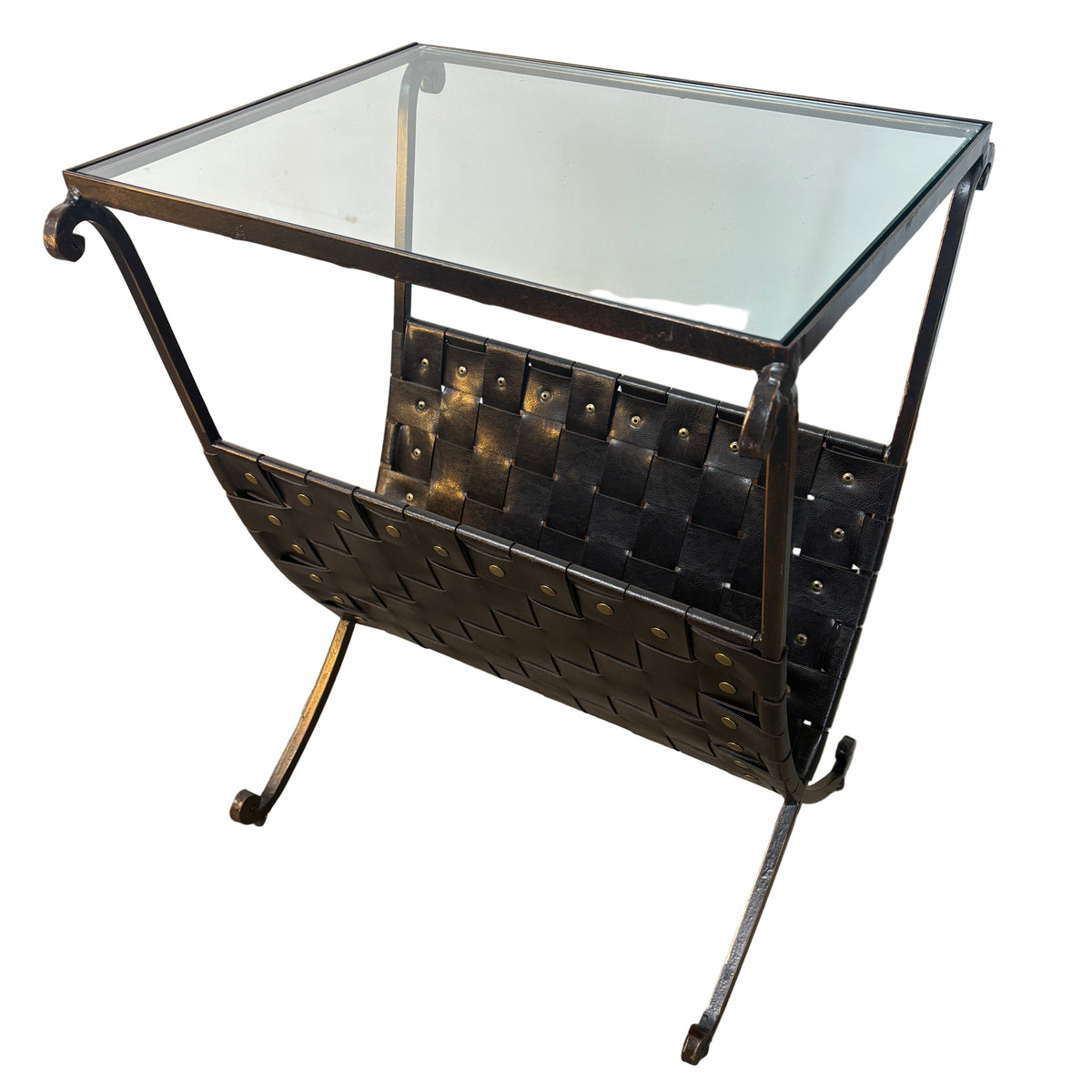 Magazine Table, Metal, Glass and Leather, Sku 033007