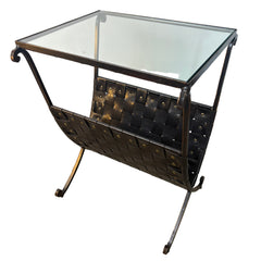 Magazine Table, Metal, Glass and Leather, Sku 033007